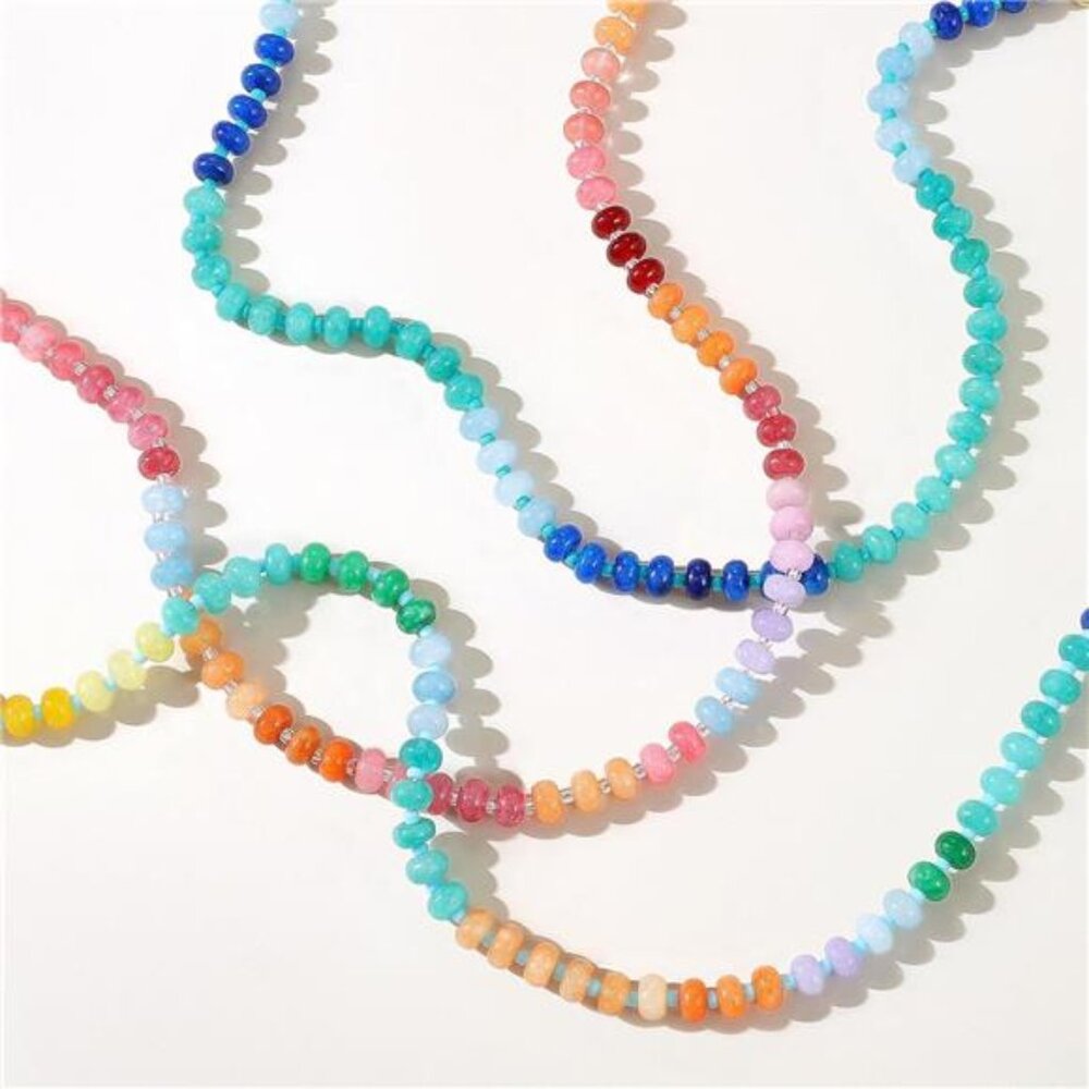 Women's Beaded Gemstone Necklace Boho Colorful Bead Choker, Passionate - Picture 5 of 6